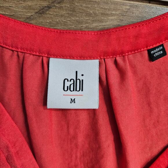 Cabi Coral Blouse Womens Medium Y Neck Lightweight Orange Career Sleeveless - Picture 6 of 12